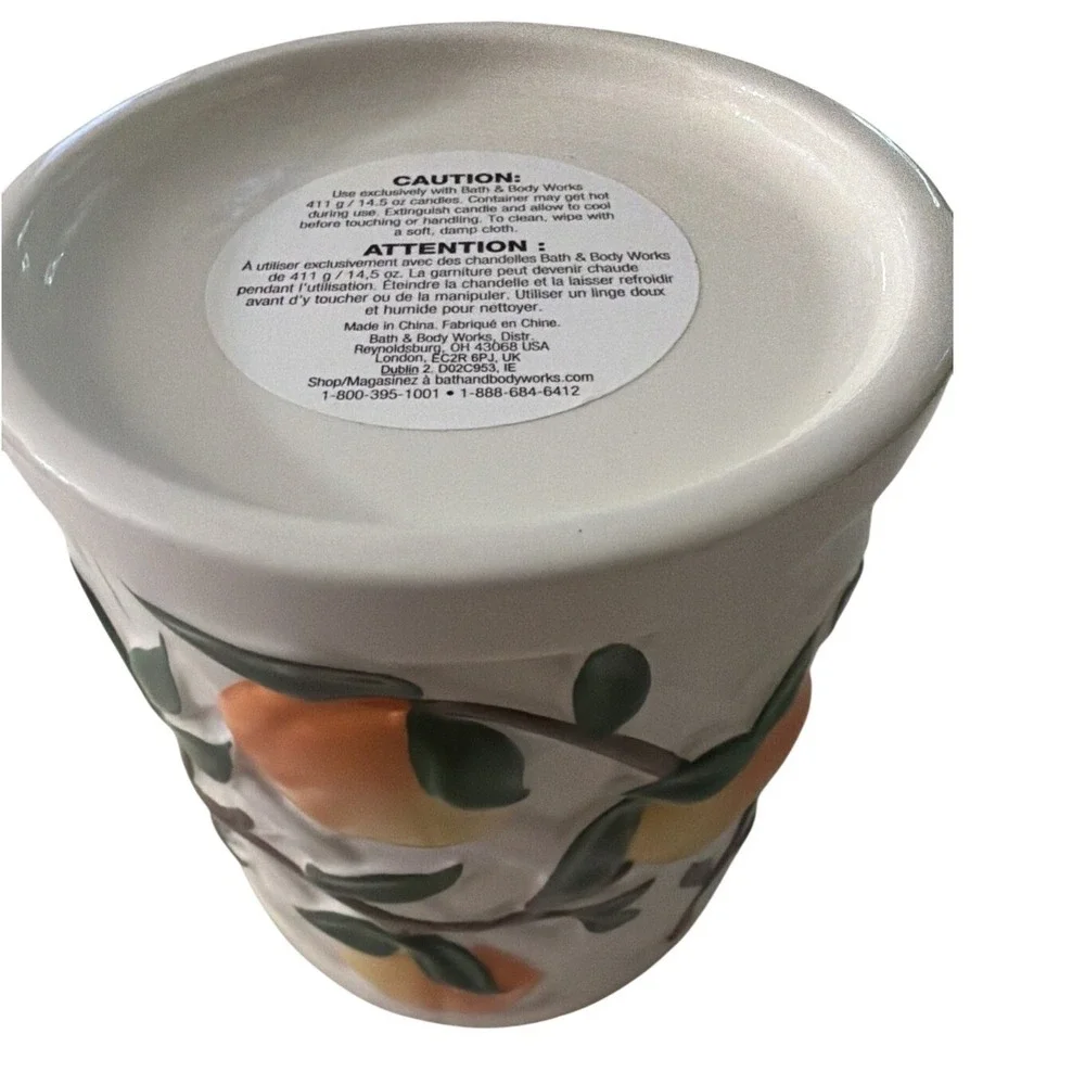 Bath & Body Works x Vera‎ Bradley Candle Holder White Orange Embossed Ceramic